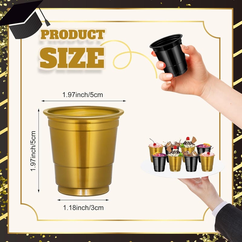 cssopenss 120 PCS Black Gold Plastic Shot Cups Black And Gold shot glasses Graduation shot cups for Party Wedding Birthday Family Gatherings and Festive Celebrations - Image 2